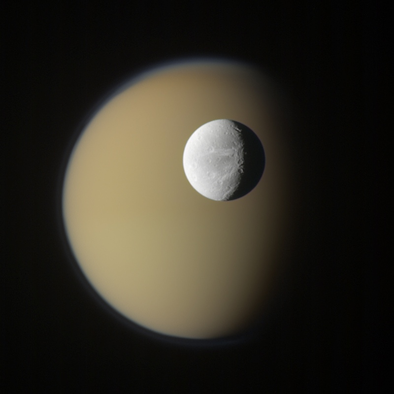 Saturn moons Titan Dione