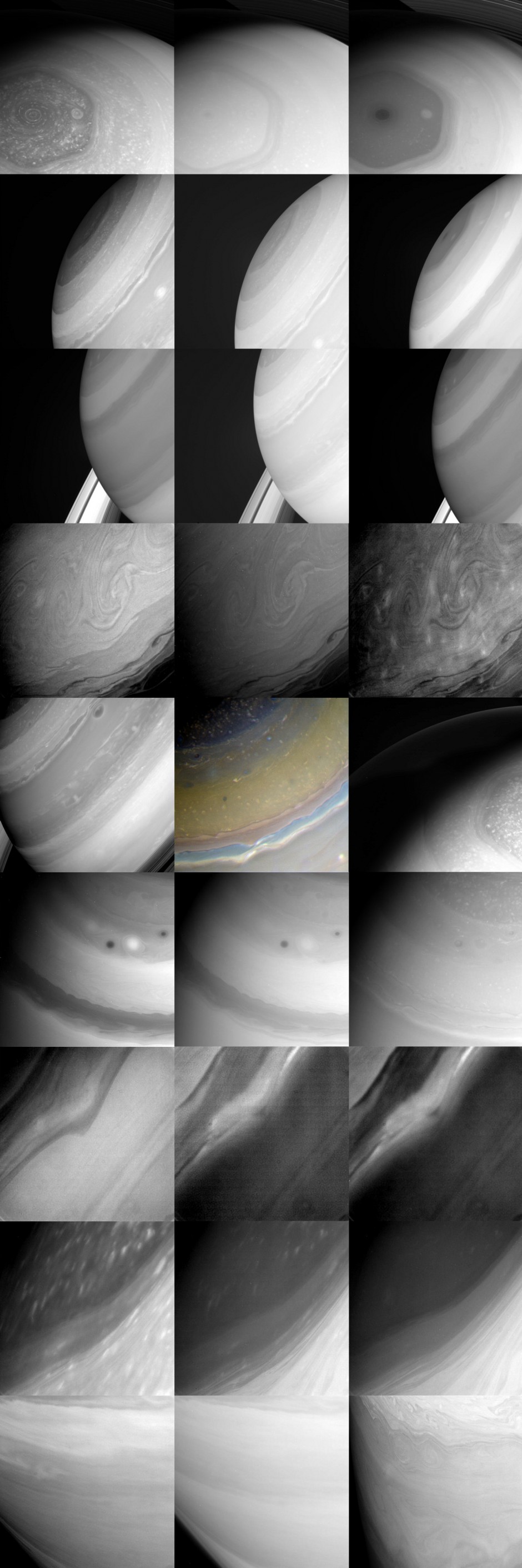 Collage of storms in Satutn's atmophere
